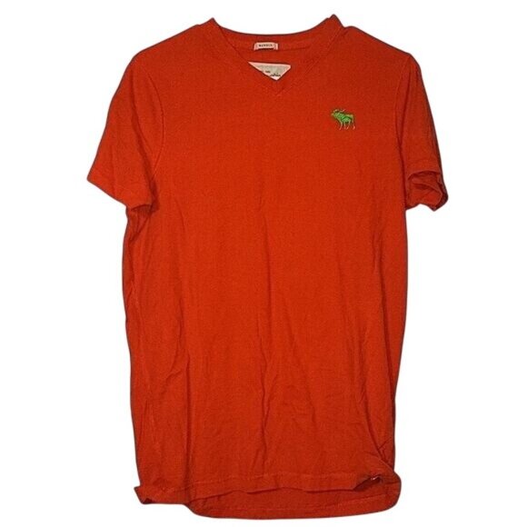 VINTAGE Abercrombie & Fitch Mens Orange‎ T-Shirt XL 100% Cotton Green Moose Logo - Picture 1 of 5